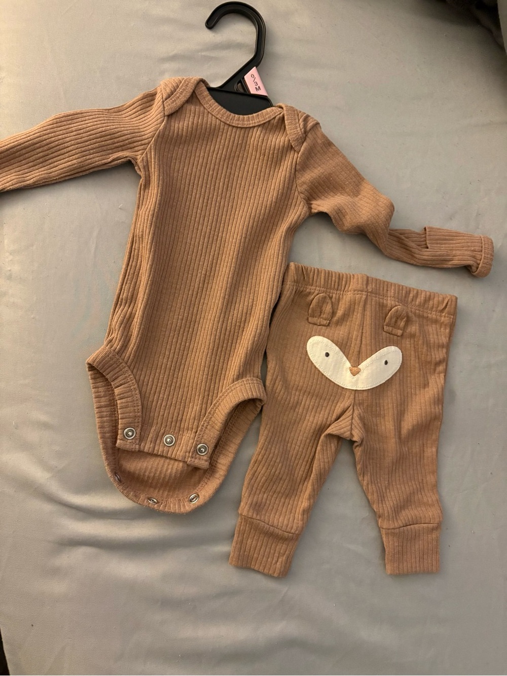 Carter's Ribbed Brown Baby One-Piece with Fox Appliqué Pants